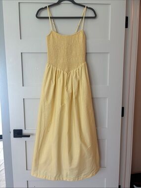 Abercrombie & Fitch Yellow Smocked Midi Sundress